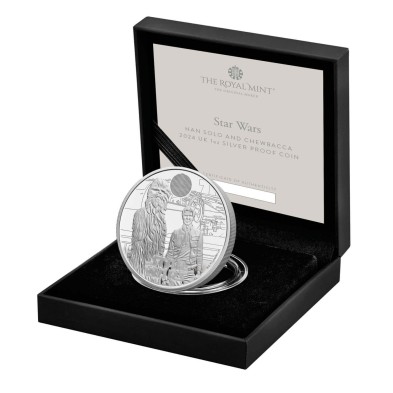 Moneda de Plata 2£ Libras-U.K. 1 oz.-Han Solo and Chewbacca-Proof-2024