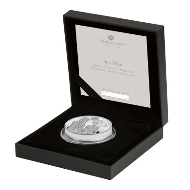 Moneda de Plata 5£ Libras-U.K. 2 oz.-Han Solo and Chewbacca-Proof-2024