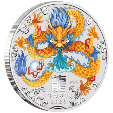 Moneda de Plata 1$ Dollar-Australia-1 oz-Serie Lunar III-Dragon Color-2024