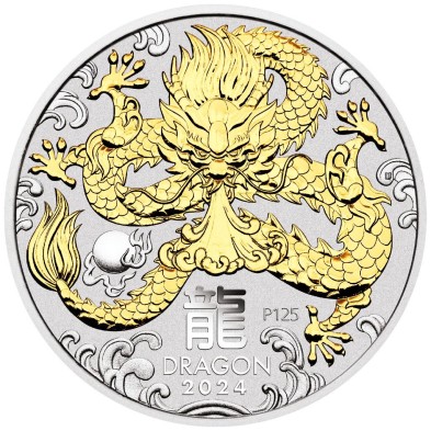 Moneda de Plata 1$ Dollars-Australia-1 oz-Serie Lunar III-Dragon Gilded (Capsula + COA)-2024