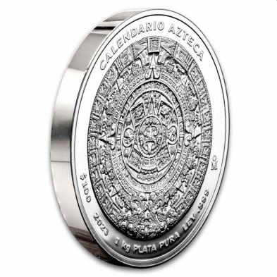 Moneda de Plata100 Pesos-México-1 Kilo-Calendario Azteca-Proof-2023