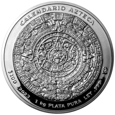 Moneda de Plata100 Pesos-México-1 Kilo-Calendario Azteca-Proof-2023
