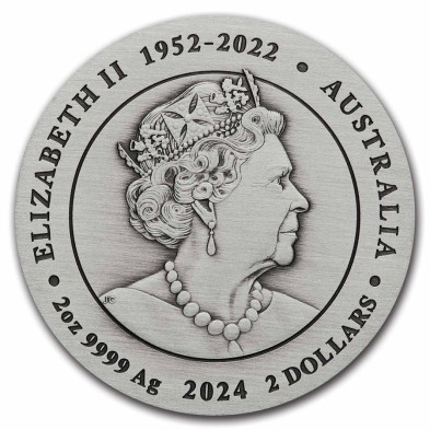 Moneda de Plata 2$ Dollars-Australia-2 oz-Serie Lunar III-Dragon-Antiqued-(Caja + COA)-2024