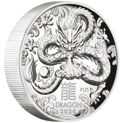 Moneda de Plata 1$ Dollars-Australia-1 oz-Serie Lunar III-Dragon-Proof High Relief-2024