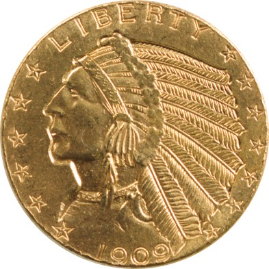 Moneda de Oro 2½ $ Dollar-USA-Indian Head-Quarter Eagle-1909