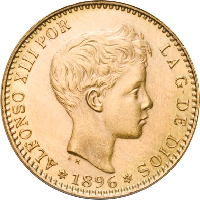 Moneda de Oro 20 Pesetas-España-Alfonso XIII-1896-Reacuñacion-*19-62