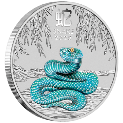 Moneda de Plata 1$ Dollars-Australia-1 oz-Serie Lunar III-Snake Color-2025