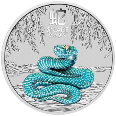 Moneda de Plata 2$ Dollars-Australia-2 oz-Serie Lunar III-Snake Color-2025