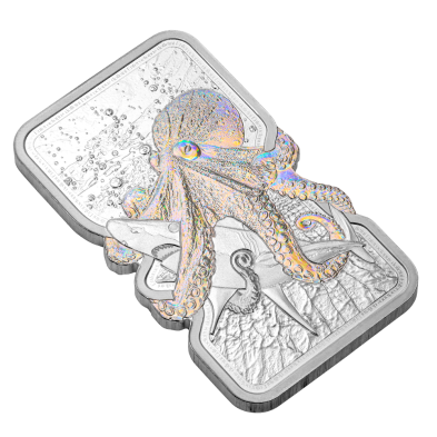 Moneda de Plata 2$ Dollar-Niue-1 oz.-Serie Nature’s Grip-Octopus-Coin Bar-2025