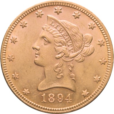 Moneda de oro 10$ Dollar-USA-Eagle Liberty Head(Motto)-Philadelphia-1894