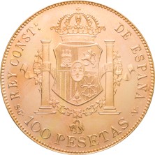 Moneda de Oro 100 Pesetas-España-Alfonso XIII-Reacuñación-1897-*19*61 Visibles