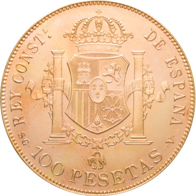 Moneda de Oro 100 Pesetas-España-Alfonso XIII-Reacuñación-1897-*19*61 Visibles