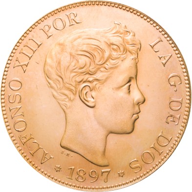 Moneda de Oro 100 Pesetas-España-Alfonso XIII-Reacuñación-1897-*19*61 Visibles
