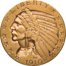 Moneda de oro 5$ Dollar-USA-Indian Head-1910