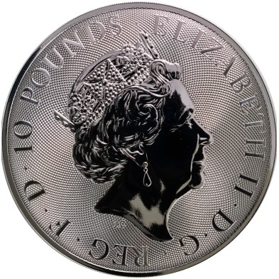 Moneda de plata 10 Pounds-U.K.-10 Oz-Serie Queen's Beasts-Griffin of Edward III-2018