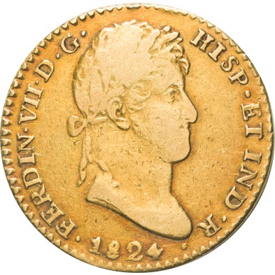 Moneda de Oro 2 Escudos-España-Fernando VII- Laureado-1824