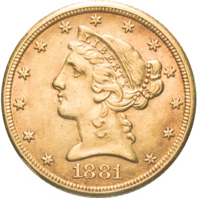 Moneda de Oro 5$ Dollar Usa-Liberty/Coronet Head-Half Eagle-1881