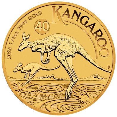 Moneda de Oro 25$ Dollar-Australia-1/4 oz.-Kangaroo (canguro) 40 Aniv.-2026