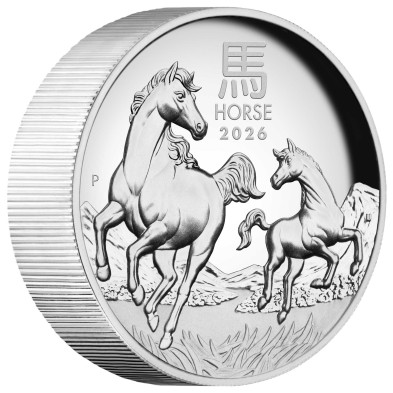 Moneda de Plata 8$ Dollars-Australia-5oz-Serie Lunar III-Horse High Relief-(Caja + COA)-2026