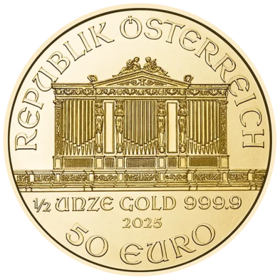 Moneda de Oro 50€ Euros-Austria-1/2 oz.-Filarmónica de Viena-2025