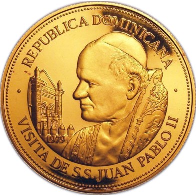 Moneda de Oro 250 Pesos-Rep. Dominicana-Visita S.S Juan Pablo II