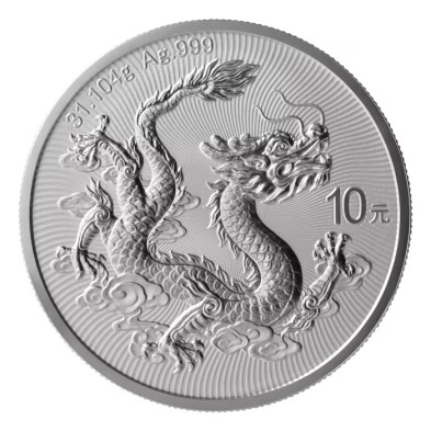 Moneda de Plata 10¥ Yuan-China-1 Oz-Dragon-2026