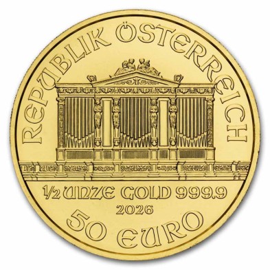 Moneda de Oro 50€ Euros-Austria-1/2 oz.-Filarmónica de Viena-2026