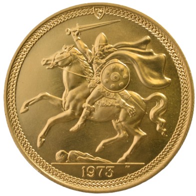 Moneda de Oro 5 Libras-Isla de Man-Guerrero Vikingo-1973 (D)