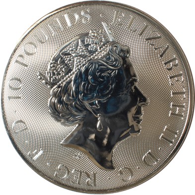 Moneda de Plata 10£ Libras-U.K.-10 Oz.-Serie Queen's Beasts- Red Dragon of Wales-2018