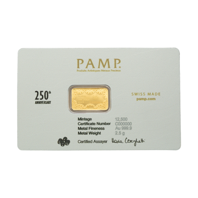 Lingote Oro 2,5 gramos PAMP 250th Anniversary of United States Vintage