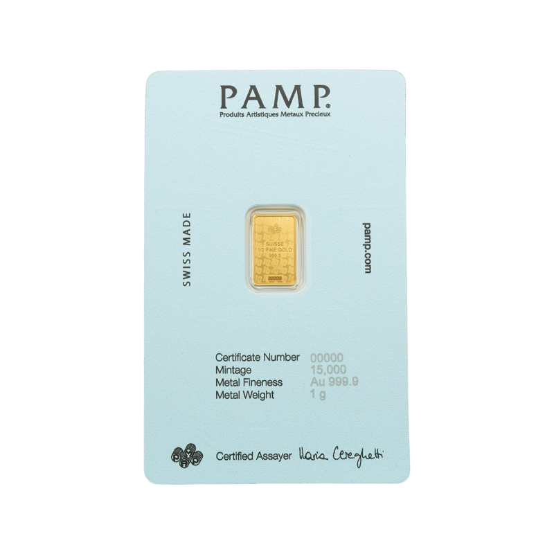 Lingote Oro 1 gramo PAMP- Maradona parte trasera