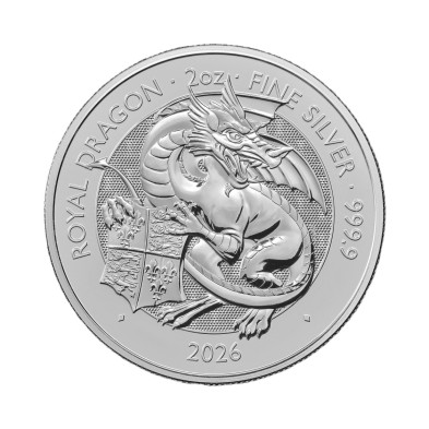 Moneda de Plata 5£ Libras-U.K.-2 Oz.-Serie Tudor's Beasts-Royal Dragon-2026