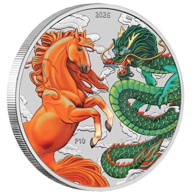 Moneda de Plata 1$ Dollar-Australia-1 Oz.-Myths&Legends-Dragon and Horse (Fire and Earth)-2026