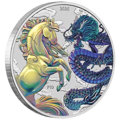 Moneda de Plata 1$ Dollar-Australia-1 Oz.-Myths&Legends-Dragon and Horse (Opalite)-2026