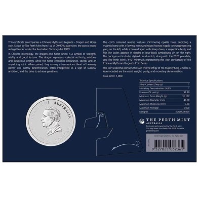 Moneda de Plata 1$ Dollar-Australia-1 Oz.-Myths&Legends-Dragon and Horse (Opalite-Blíster)-2026