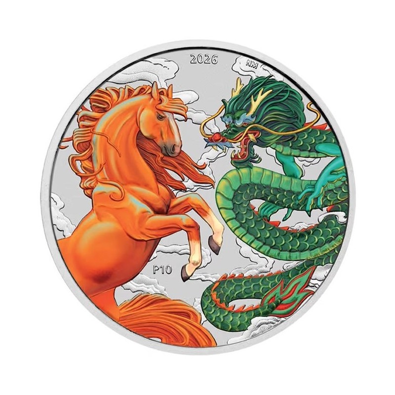 Moneda de Plata 1$ Dollar-Australia-1 Oz.-Myths&Legends-Dragon and Horse (Fire and Earth-Blíster)-2026