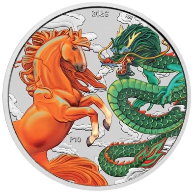 Moneda de Plata 1$ Dollar-Australia-1 Oz.-Myths&Legends-Dragon and Horse (Fire and Earth-Blíster)-2026