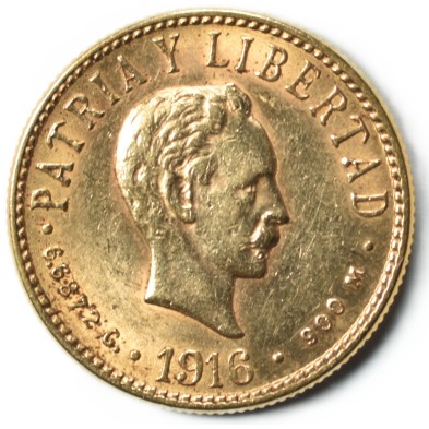 Moneda De Oro-Cuba-4 Pesos, José Martí, Primera República-U.S. Mint (Filadelfia)-1916