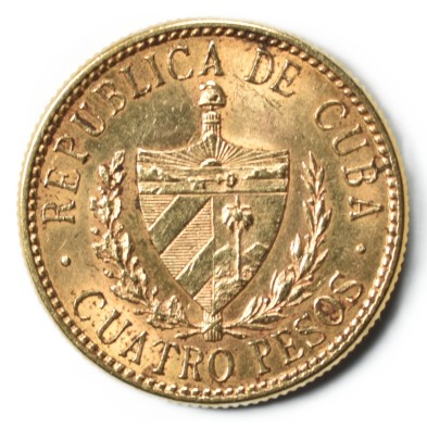 Moneda De Oro-Cuba-4 Pesos, José Martí, Primera República-U.S. Mint (Filadelfia)-1916