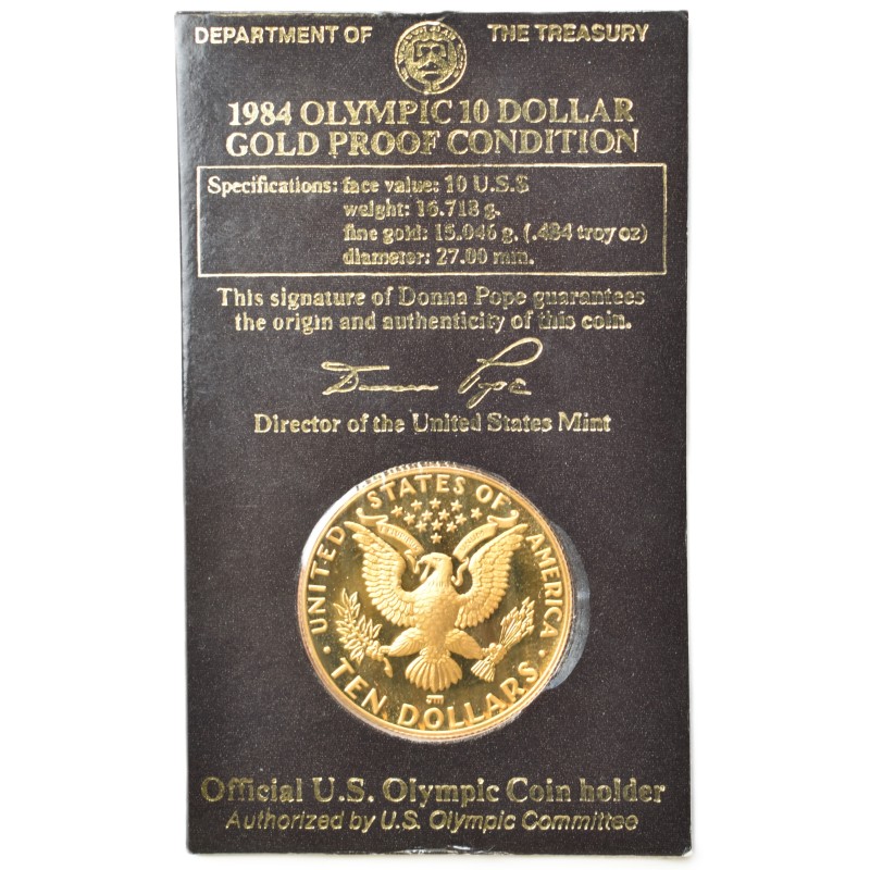 Moneda oro 10 dolares EEUU 1984 Olimpiadas Proof en blister oficial