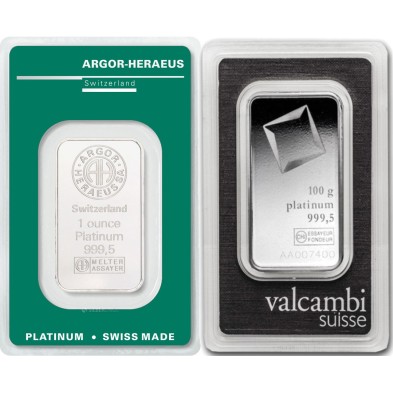 Lingote Platino 1 gramo - Valcambi/Heraeus/Argor-Heraeus/