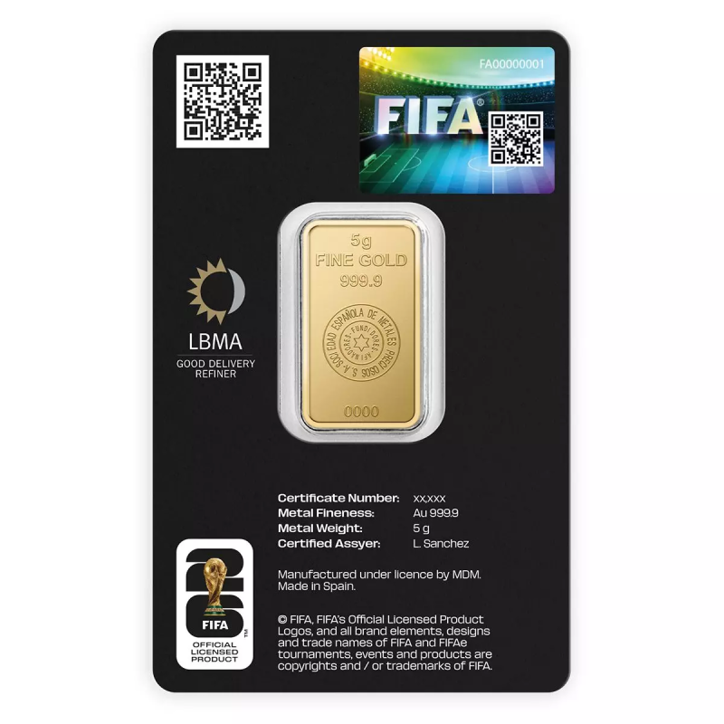 Lingote de oro 5g Sempsa edición FIFA World Cup 2026