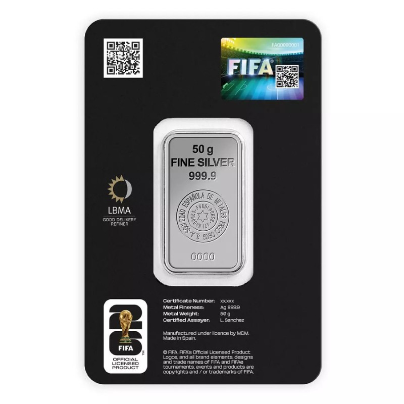 Lingote de plata 50g Sempsa edición FIFA World Cup 2026