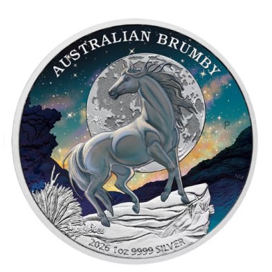 Moneda de Plata 1$ Dollar-Australia-1 Oz.-Brumby-Color (Estuche+COA)-2026