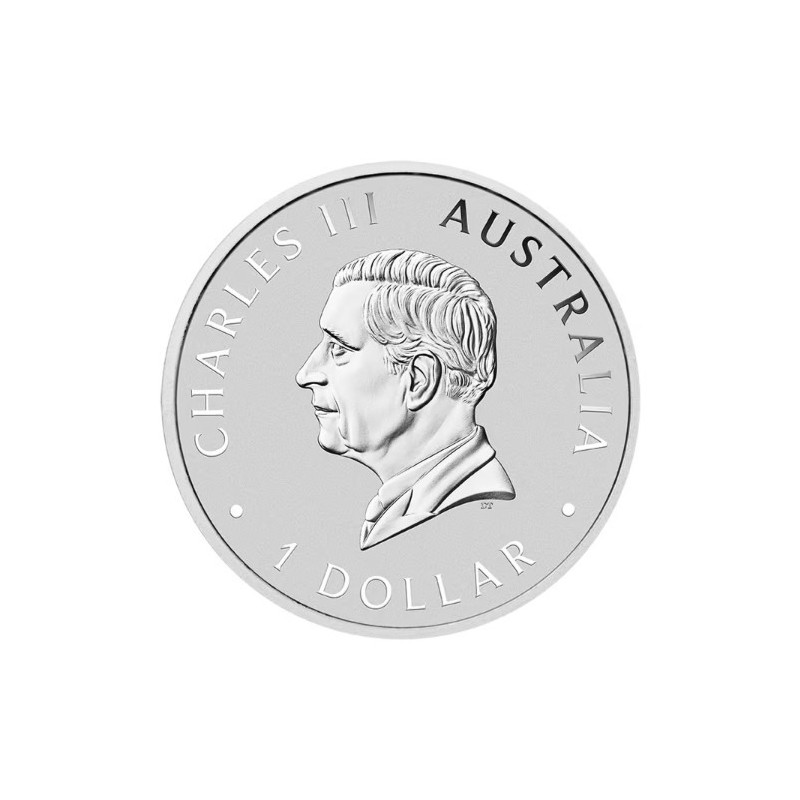 nverso oficial con el retrato del Rey Carlos III moneda de plata 1 dolar Australia 2026