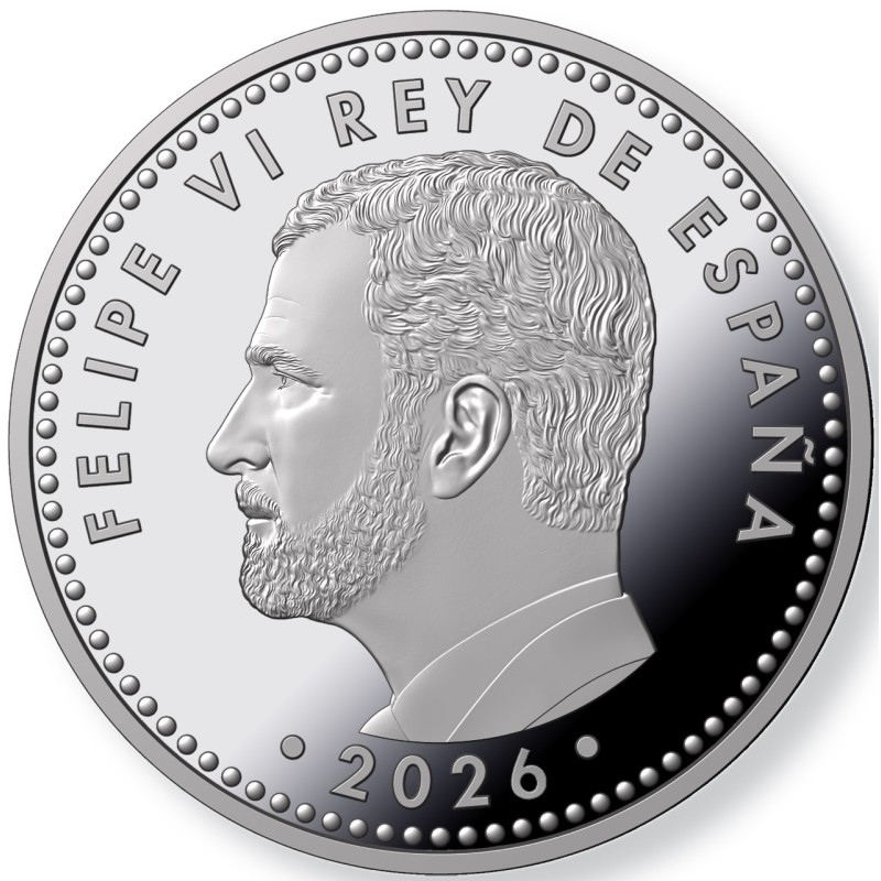 Anverso oficial Rey Felipe VI moneda de plata 5 euros Copa Mundial de la FIFA 2026