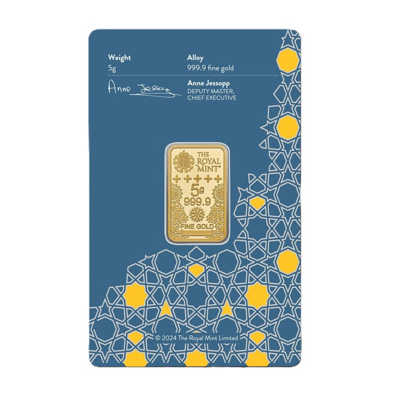 Reverso del blister oficial con numero de serie certificado lingote oro 5 gramos Kaaba