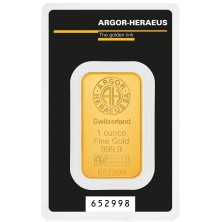 Lingote de oro 1 oz Argor Heraeus 999 9 en blister certificado con numero de serie