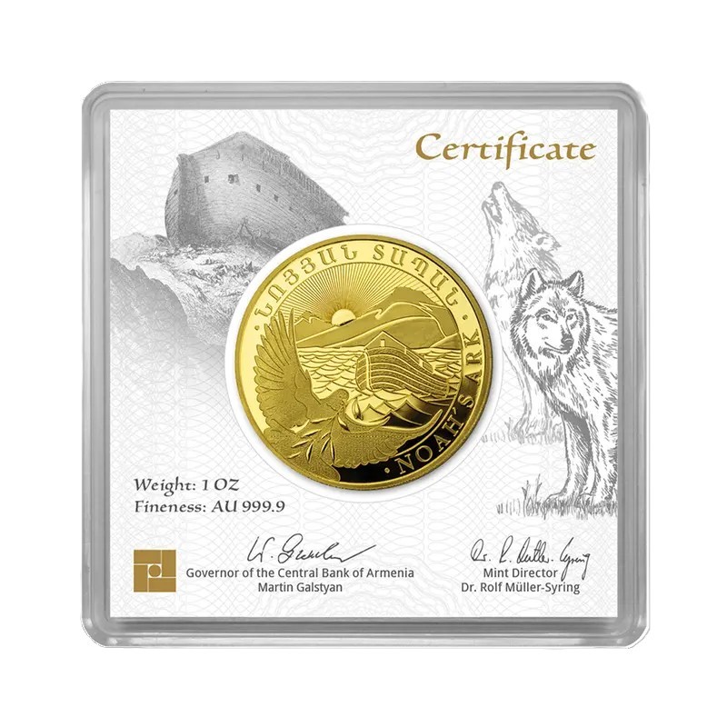 Moneda de oro 1 oz Arca de Noe Armenia 2026 con paloma y Monte Ararat