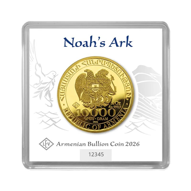 Anverso oficial escudo de armas de Armenia moneda de oro 50000 Drams 2026